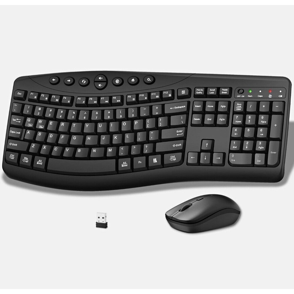 CK30 Pro Ergonomic Curved Wireless Keyboard Mouse Bundle USB Receiver Black